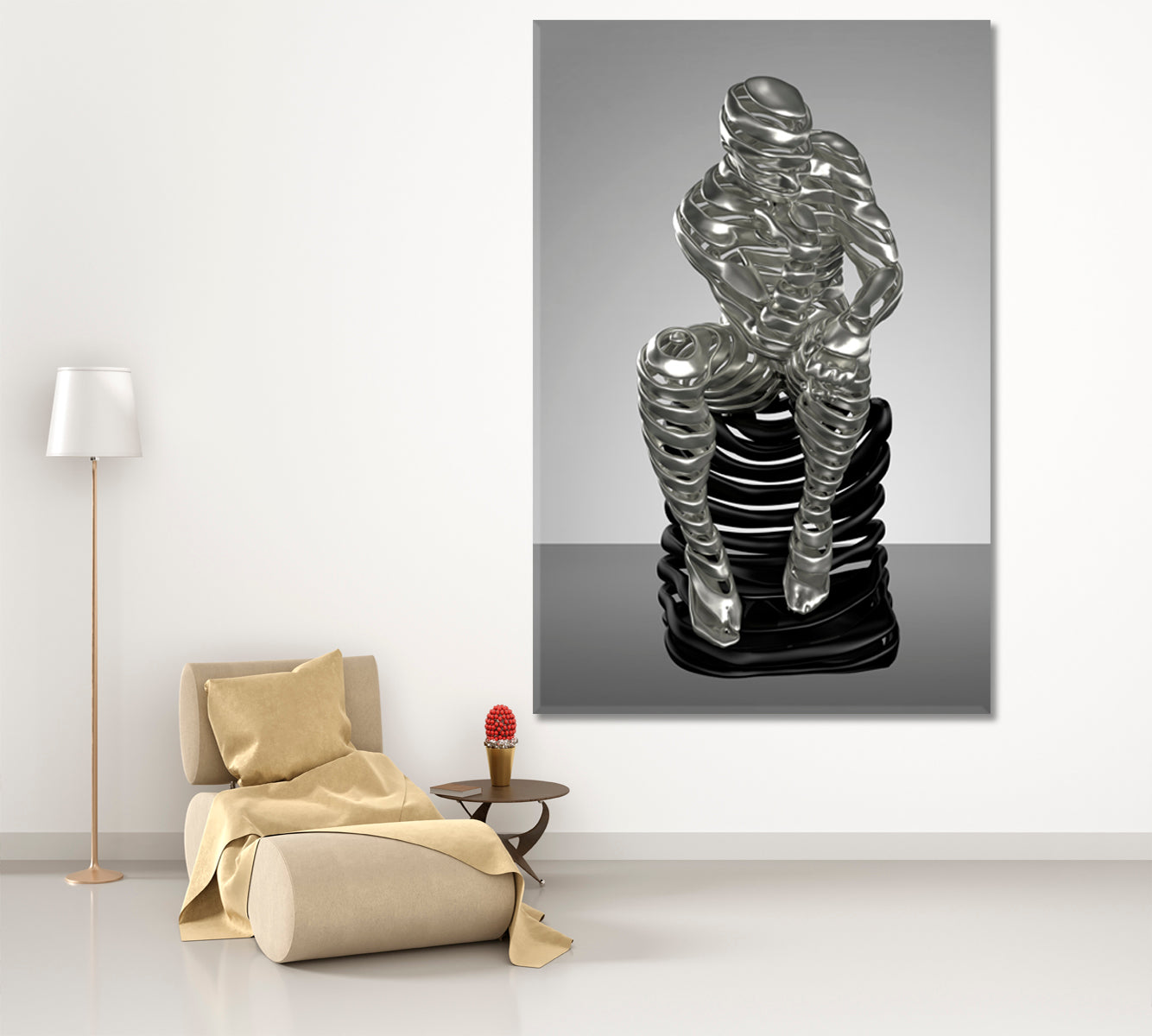 INTELLIGENCE Modern Figure Thinking Man Metal Sculpture Poster Office Wall Art Canvas Print Artesty   