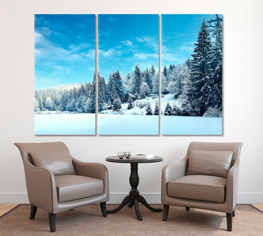 FABULOUS WINTER Snowy Mountain Forest Landscape Poster Scenery Landcape Artesty 3 panels 36" x 24"