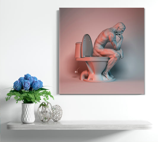 RODIN THE THINKER Sculpture Of Muscular Athlete On Toilet Abstract Art Print Artesty