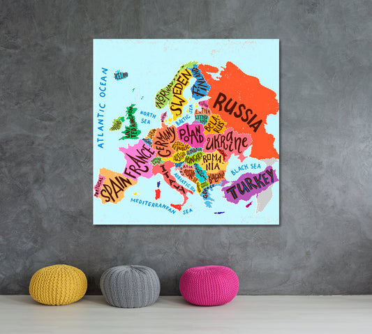 Colorful Europe Map Decorative Poster Education - S Maps Canvas Artwork Artesty