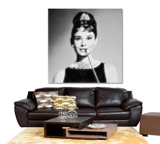 AUDREY HEPBURN WITH MOUTHPIECE Hollywood Star Celebs Canvas Print Artesty 1 Panel 12"x12"