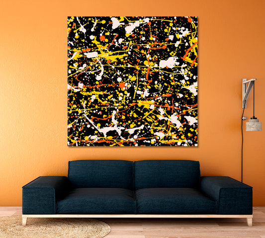 Multicolor Inspired Jackson Pollock Style Drip Art, Square Panel Contemporary Art Artesty 1 Panel 12"x12"