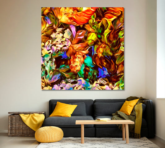 ORANGE FALL Colorful Abstract Floral Pattern - Square Panel Abstract Art Print Artesty 1 Panel 12"x12"