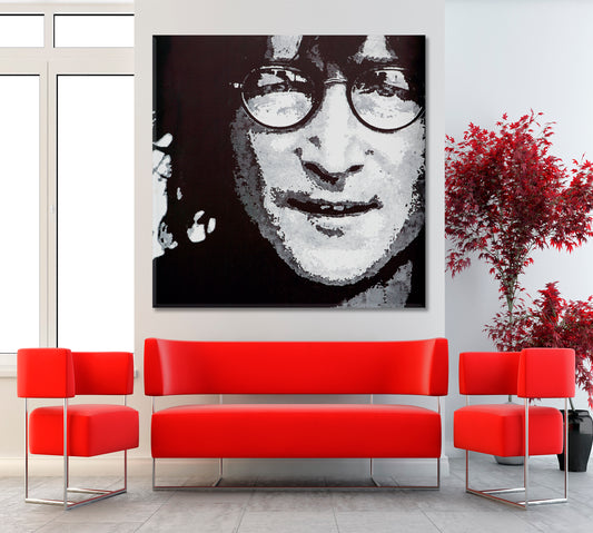 JOHN LENNON Inspired Graffiti Beatles Famous Lennon Wall - Square Panel Celebs Canvas Print Artesty 1 Panel 12"x12"