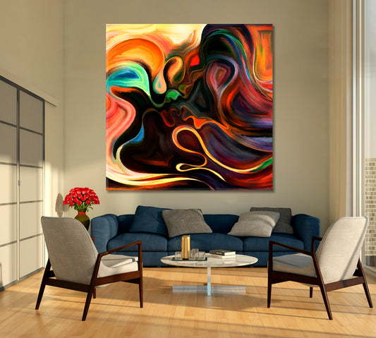 Feminine and Male Colorful Curves Game Square Panel Contemporary Art Artesty 1 Panel 12"x12"