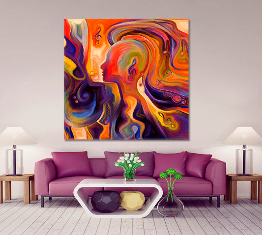 VIBRANT MODERN ART Inner Consciousness Vivid Coral and Purple - Square Panel Contemporary Art Artesty