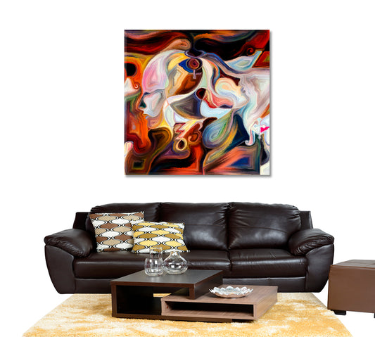 Inner Colors. Human Profile And Colorful Vivid Paint Shapes Abstract Design - Square Panel Abstract Art Print Artesty 1 Panel 12"x12"