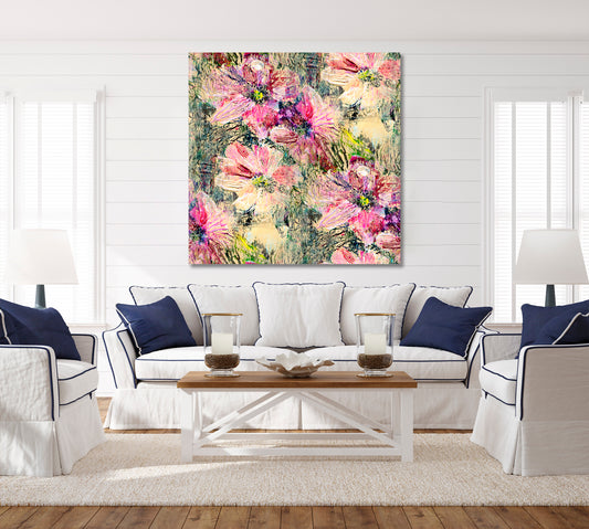 SPRING Abstract Flowers Cube Floral & Botanical Split Art Artesty 1 Panel 12"x12"