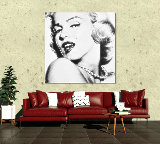 MARILYN MONROE Movie Star Marilyn Monroe Famous Posing Black and White Vinage - Square Panel Celebs Canvas Print Artesty 1 Panel 12"x12"