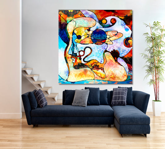 UNITY OF LIFE Human Face Symbols and Shapes - Square Panel Celestial Home Canvas Décor Artesty