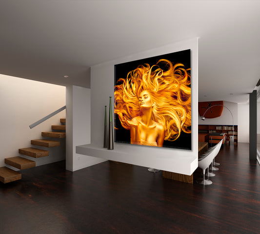 BEAUTIFUL WOMAN Fluttering Hair Fashion Art Portrait Hairstyle - Square Panel Beauty Salon Artwork Prints Artesty 1 Panel 12"x12"