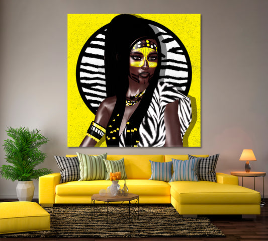 African Fashion Beauty Design Square Panel Fashion Canvas Print Artesty 1 Panel 12"x12"