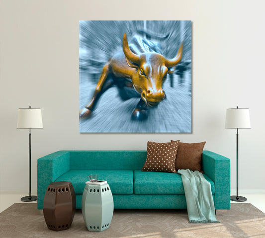 Charging Bull Blue- Square Panel Business Concept Wall Art Artesty 1 Panel 12"x12"