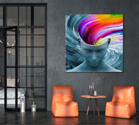 IMAGINATION AND DREAMS Swirls Color Motion - Square Panel Surreal Fantasy Large Art Print Décor Artesty