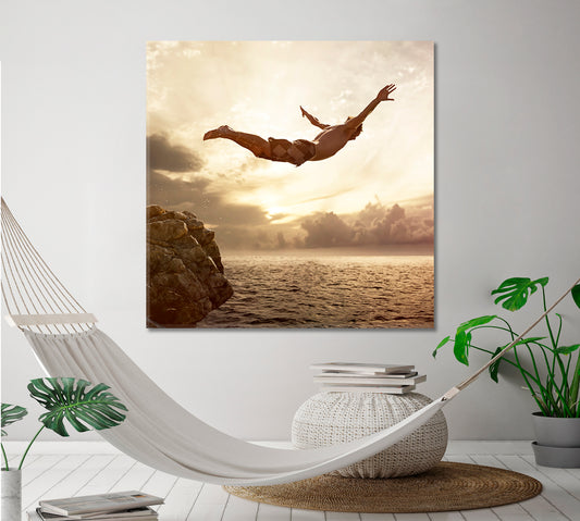 Cliff Diver Adventure - Square Panel Scenery Landscape Fine Art Print Artesty