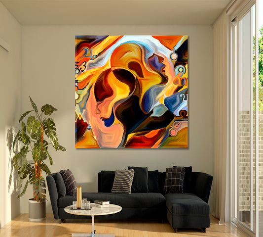 SACRED SYMBOLS Human and Magical Abstract Shapes - Square Panel Abstract Art Print Artesty 1 Panel 12"x12"