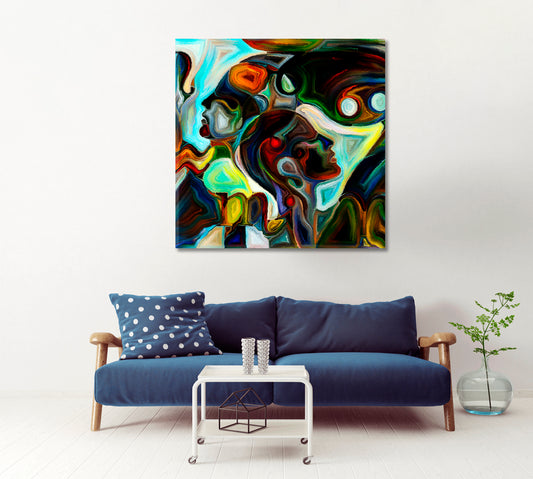 Human Symbols and Color Patterns Square Panel Consciousness Art Artesty