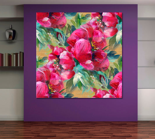 SPRING SOUL Vivid Pink Peony - Square Panel Floral & Botanical Split Art Artesty