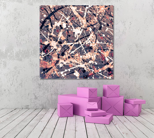 Style of Jackson Pollock Drip Art Abstract Expressionism Pattern, Square Panel Contemporary Art Artesty 1 Panel 12"x12"