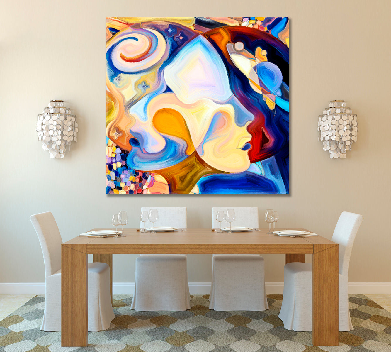 Large square painting in multi colours