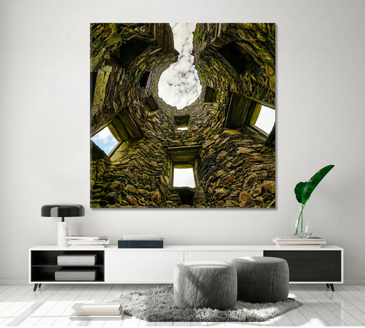 Traditional Ancient Scottish Medieval Buildings Beautiful Sky Views from Below- Square Panel Photo Art Artesty 1 Panel 12"x12"