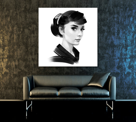 AUDREY HEPBURN Black and White Portrait | S Celebs Canvas Print Artesty