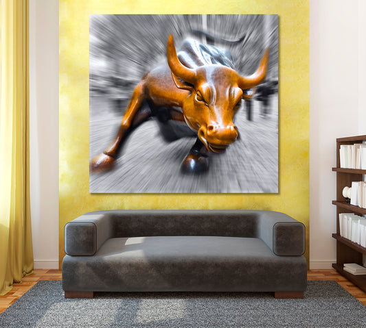 Charging Bull symbol of the New York NEW YORK CITY NY USA - Square Panel Photo Art Artesty 1 Panel 12"x12"