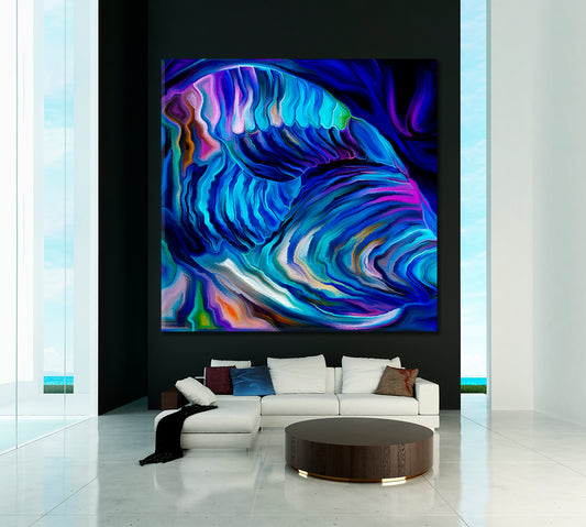 LIVE PAINTS ABSTRACT SHELL The pearl is the oyster`s autobiography. Federico Fellini - Square Panel Abstract Art Print Artesty