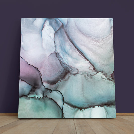 Contemporary Abstract Ink Swirls Fluid Translucent Fluid Art, Oriental Marbling Canvas Print Artesty
