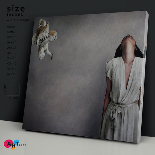 MORNING INSPIRATION Woman And Bird Fine Art Artesty 1 Panel 12"x12"