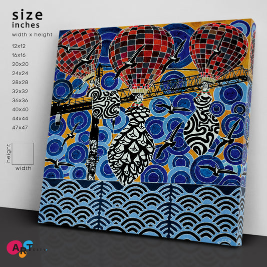 Colorful Hot Air Balloons Blue Sky Trippy Modern Art Abstract Art Print Artesty