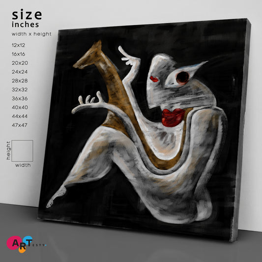 WOMAN WITH GIRAFFE Abstract Cubism Unique Modern Painting Contemporary Art Artesty