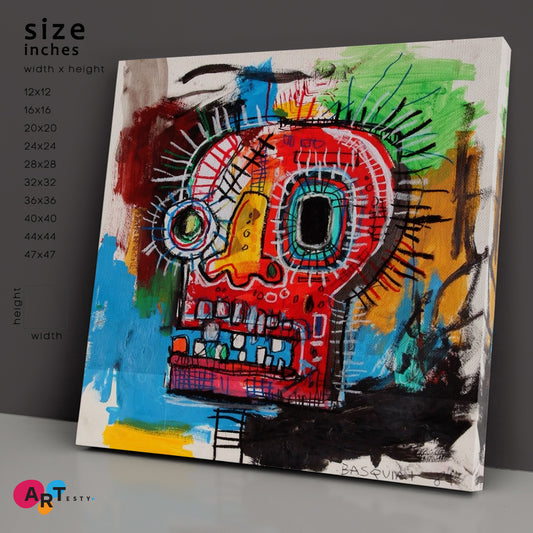 BASQUIAT STYLE Skull Canvas Print - Square Panel Contemporary Art Artesty