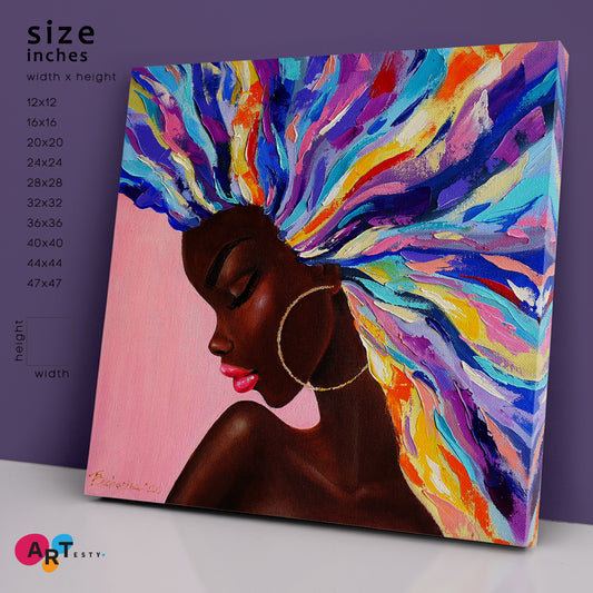 VIVID BEAUTY Beautiful African Girl Bright Color Artwork Fine Art - Square Panel Abstract Art Print Artesty