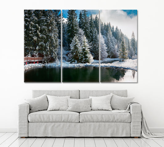 Snowy Pine Trees Poster Scenery Landcape Artesty 3 panels 36" x 24"