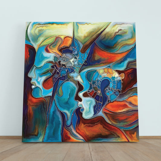 WORLD AND CONSCIOUSNESS Vivid Turquoise Orange Modern Art Abstract Art Print Artesty 1 Panel 12"x12"