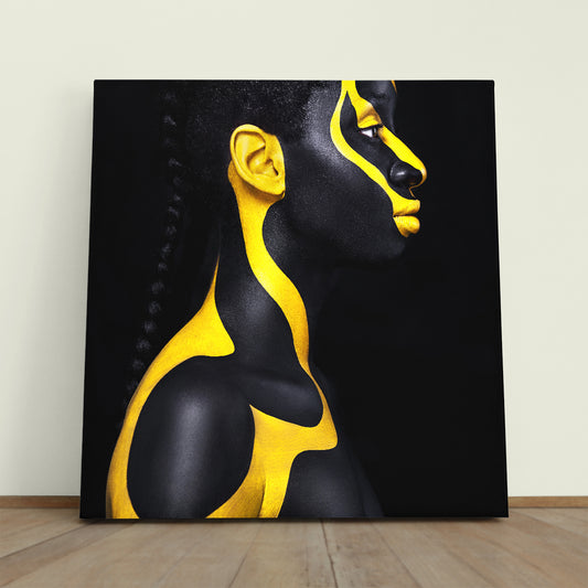 SPACE ALIEN Beautiful African Girl With Yellow Black Body Paint Art Photo Art Artesty