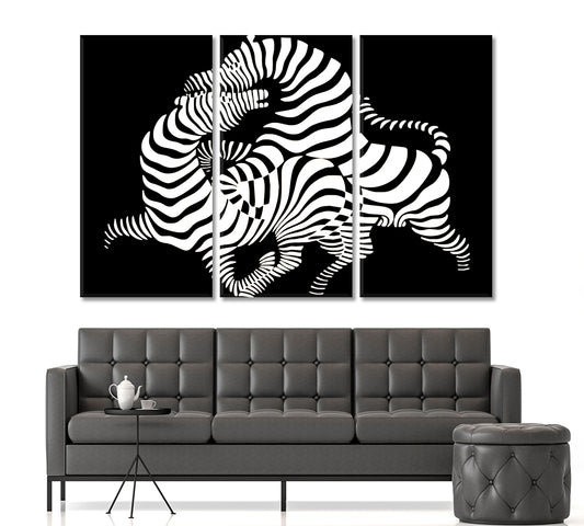 IN LOVE Twisted Zebras Vasarely Style Tricky Optical Illusion Op-art Contemporary Art Artesty 3 panels 36" x 24"