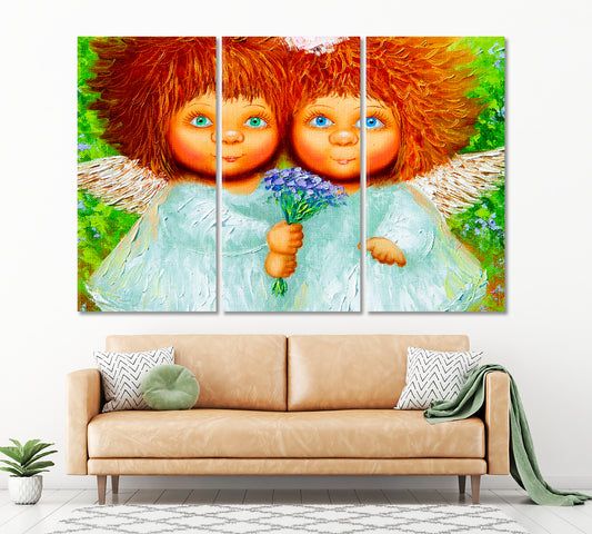 KID'S ART Two Cute Little Girls Shaggy Red Hair Kids Room Canvas Art Print Artesty 3 panels 36" x 24"