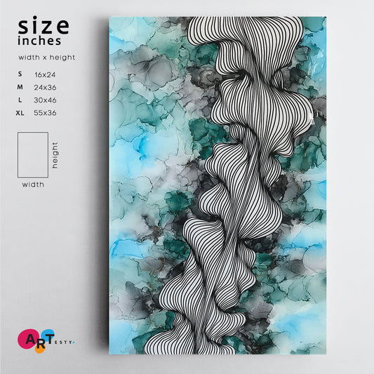 Blue Ink Painting Fluid Art, Oriental Marbling Canvas Print Artesty