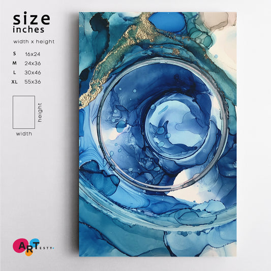 VORTEX Blue White Alcohol Ink Swirls Abstract Artwork Fluid Art, Oriental Marbling Canvas Print Artesty