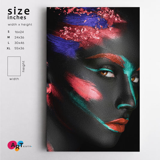 Fashion Portrait Dark-skinned Girl Color Make-up Canvas Print - Vertical Fashion Canvas Print Artesty 1 Panel 16"x24"