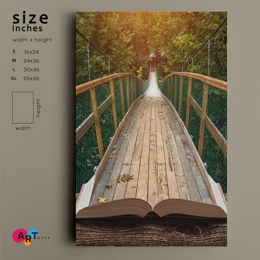 MAJESTIC LANDSCAPE Suspension Bridge Misty Forest | Vertical Scenery Landscape Fine Art Print Artesty 1 Panel 16"x24"