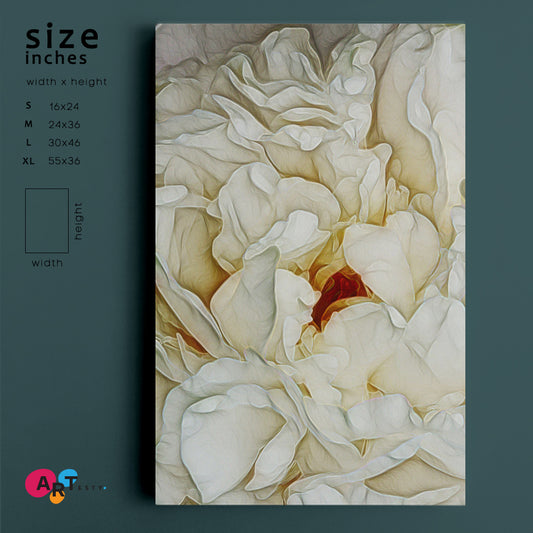 Peony Flower Petals Abstract Pattern Soft White Creamy Pastel Colors Canvas Print - Vertical Floral & Botanical Split Art Artesty 1 Panel 16"x24"