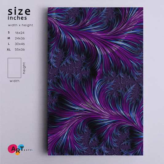 Abstract Fractal Spiral Swirls Purple Turquoise Blue Feathers Punchy Ultraviolet Canvas Print - Vertical Abstract Art Print Artesty 1 Panel 16"x24"