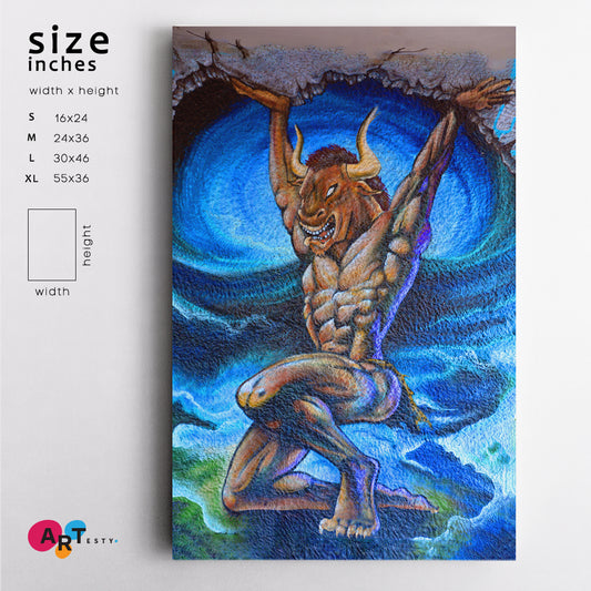 MONTREAL MINOTAUR Popular Graffiti Urban Street Art Montreal Canada Canvas Print - Vertical Street Art Canvas Print Artesty 1 Panel 16"x24"