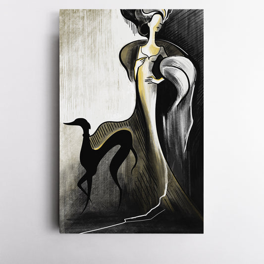 LADY WITH A DOG Fashion Woman Model Girl Vintage Style - Vertical Fine Art Artesty 1 Panel 16"x24"