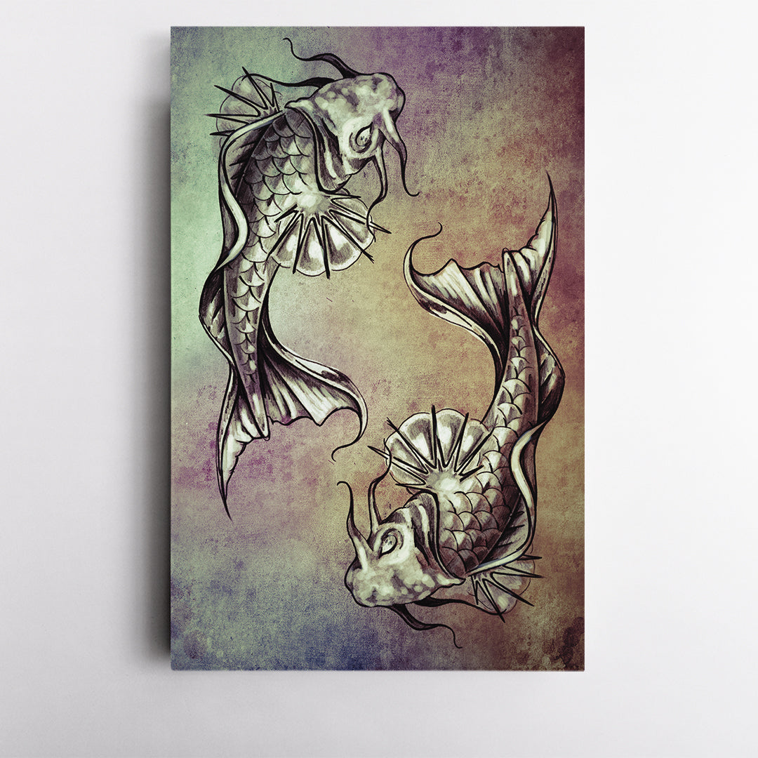 JAPANESE GOLDFISH Symbol of Good Fortune and Luck Koi Fishes Japanese Style Vintage - Square Panel - Vertical 1 panel Asian Style Canvas Print Wall Art Artesty