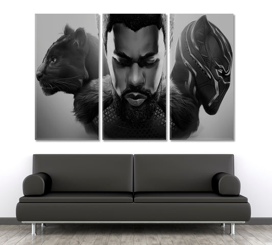 BLACK PANTHER Wakanda Forever B W Art Celebs Canvas Print Artesty 3 panels 36" x 24"