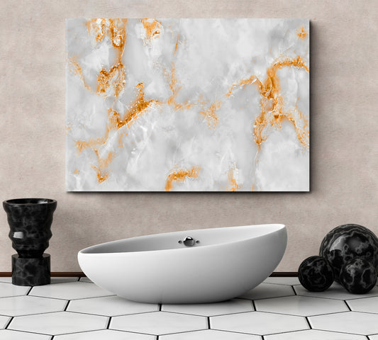 White Marble With Golden Veins Poster Fluid Art, Oriental Marbling Canvas Print Artesty